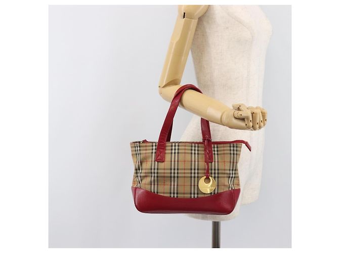 Borsa a mano BURBERRY Nova Check Canvas Beige Gold Auth 200887 D'oro - vista 24
