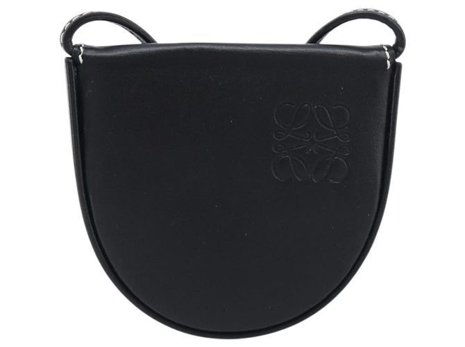 LOEWE Portamonete da collo in pelle nera Auth 198798A Nero - vista 13