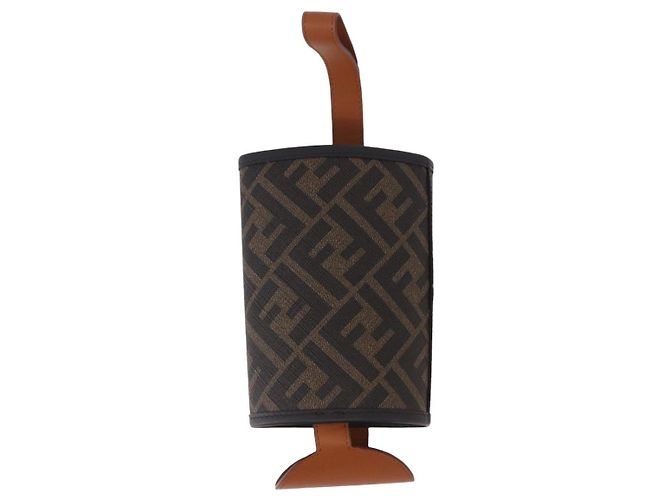 FENDI Zucca Canvas Drink Holder PVC Black Brown Auth 195995M - view 13