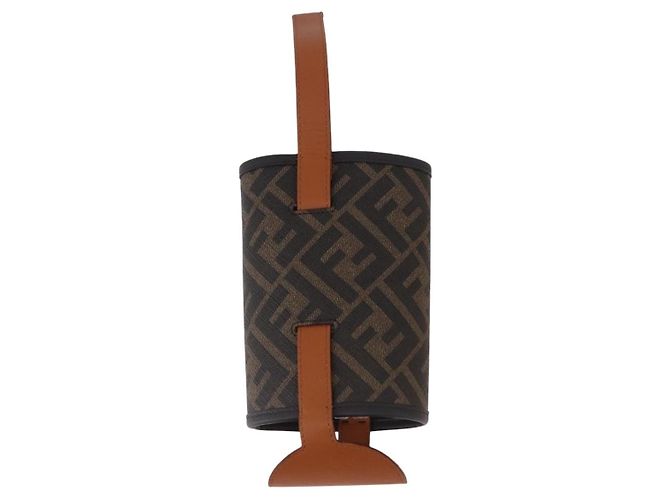 FENDI Zucca Canvas Drink Holder PVC Black Brown Auth 195995M - view 2