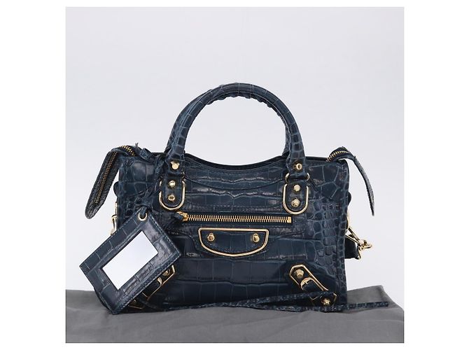 BALENCIAGA Classic Metallic Edge Mini City Leather 2way 390160 Auth 197318SAM Blu D'oro - vista 12