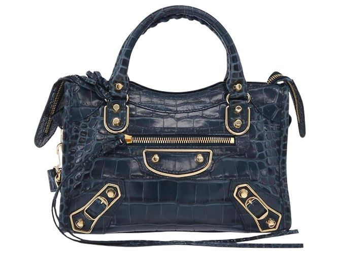 BALENCIAGA Classic Metallic Edge Mini City Leather 2way 390160 Auth 197318SAM Blu D'oro - vista 13