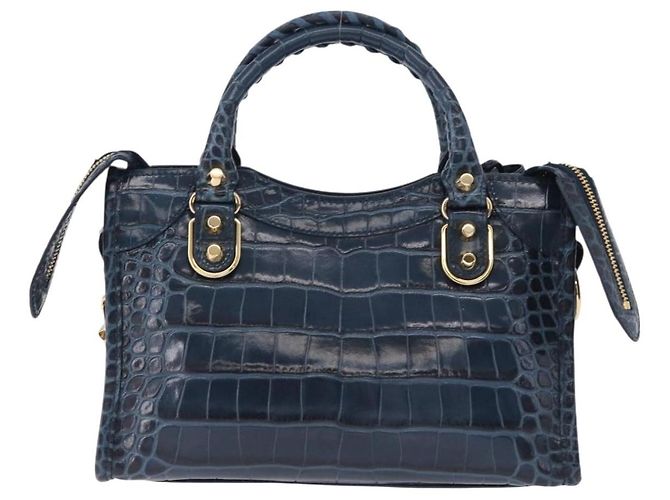 BALENCIAGA Classic Metallic Edge Mini City Leather 2way 390160 Auth 197318SAM Blu D'oro - vista 2