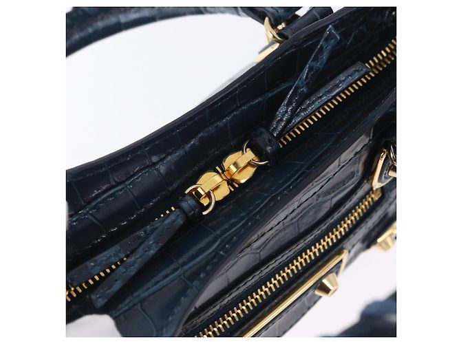 BALENCIAGA Classic Metallic Edge Mini City Leather 2way 390160 Auth 197318SAM Blu D'oro - vista 21