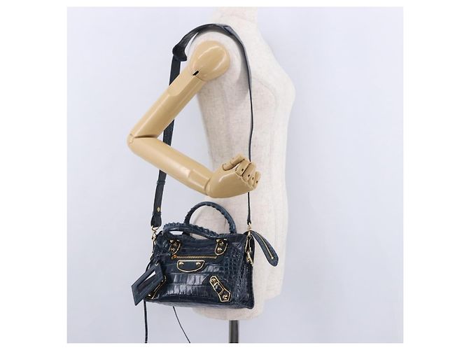 BALENCIAGA Classic Metallic Edge Mini City Leather 2way 390160 Auth 197318SAM Blu D'oro - vista 27