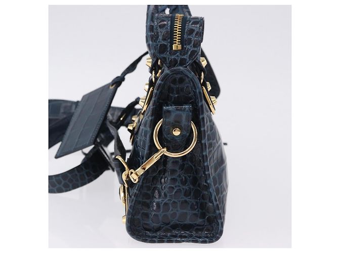 BALENCIAGA Classic Metallic Edge Mini City Leather 2way 390160 Auth 197318SAM Blu D'oro - vista 3