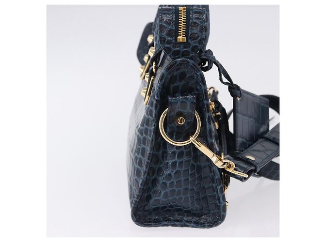 BALENCIAGA Classic Metallic Edge Mini City Leather 2way 390160 Auth 197318SAM Blu D'oro - vista 4