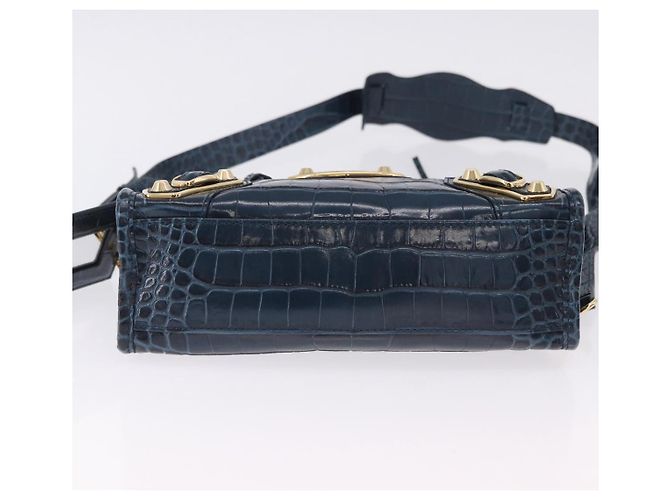 BALENCIAGA Classic Metallic Edge Mini City Leather 2way 390160 Auth 197318SAM Blu D'oro - vista 5
