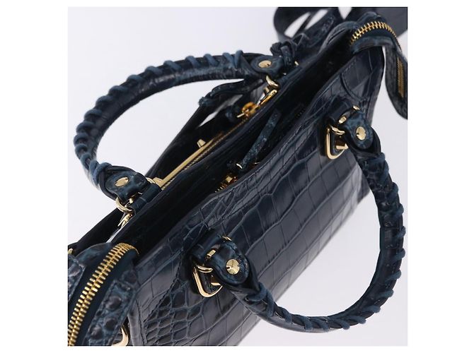 BALENCIAGA Classic Metallic Edge Mini City Leather 2way 390160 Auth 197318SAM Blu D'oro - vista 6