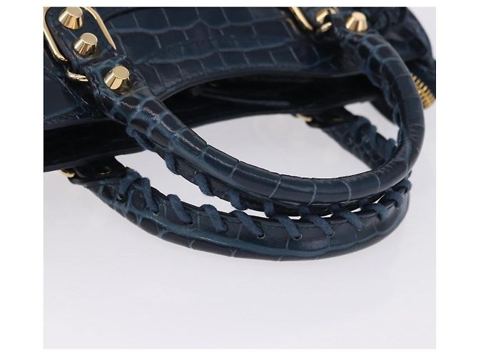 BALENCIAGA Classic Metallic Edge Mini City Leather 2way 390160 Auth 197318SAM Blu D'oro - vista 7