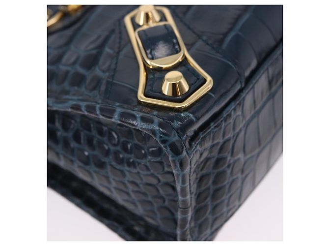 BALENCIAGA Classic Metallic Edge Mini City Leather 2way 390160 Auth 197318SAM Blu D'oro - vista 9