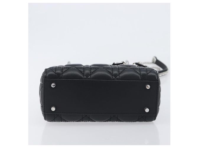Borsa a mano Christian Dior Lady Dior in pelle d'agnello 2way Nero Argento Auth BA14814SM - vista 12