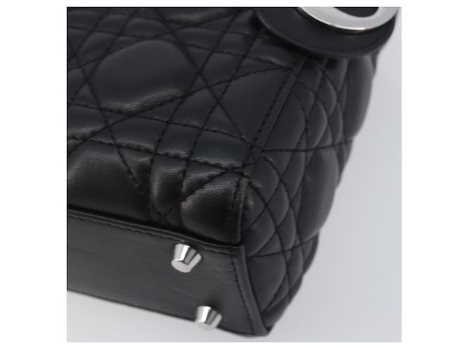 Borsa a mano Christian Dior Lady Dior in pelle d'agnello 2way Nero Argento Auth BA14814SM - vista 13