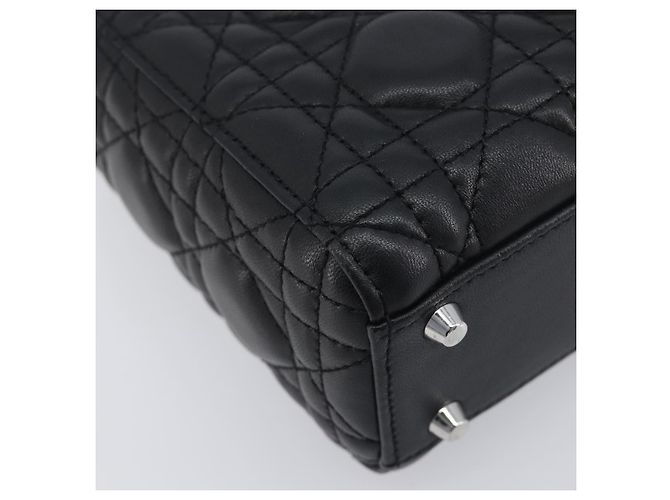 Borsa a mano Christian Dior Lady Dior in pelle d'agnello 2way Nero Argento Auth BA14814SM - vista 14