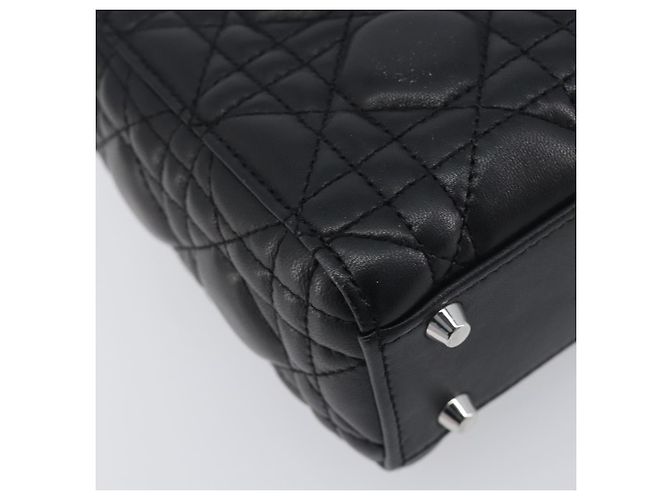Borsa a mano Christian Dior Lady Dior in pelle d'agnello 2way Nero Argento Auth BA14814SM - vista 16