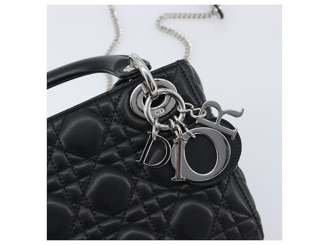 Borsa a mano Christian Dior Lady Dior in pelle d'agnello 2way Nero Argento Auth BA14814SM - vista 17