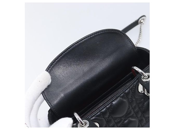 Borsa a mano Christian Dior Lady Dior in pelle d'agnello 2way Nero Argento Auth BA14814SM - vista 18