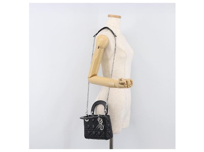 Borsa a mano Christian Dior Lady Dior in pelle d'agnello 2way Nero Argento Auth BA14814SM - vista 26