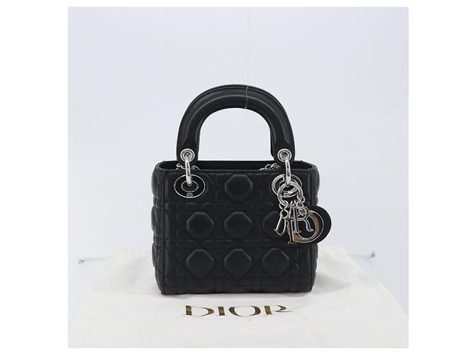 Borsa a mano Christian Dior Lady Dior in pelle d'agnello 2way Nero Argento Auth BA14814SM - vista 27