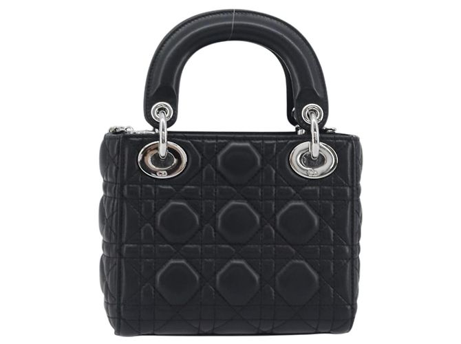 Borsa a mano Christian Dior Lady Dior in pelle d'agnello 2way Nero Argento Auth BA14814SM - vista 3