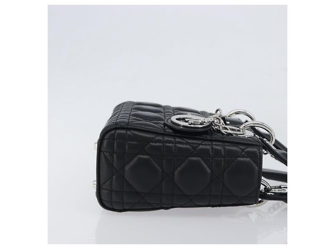 Borsa a mano Christian Dior Lady Dior in pelle d'agnello 2way Nero Argento Auth BA14814SM - vista 4