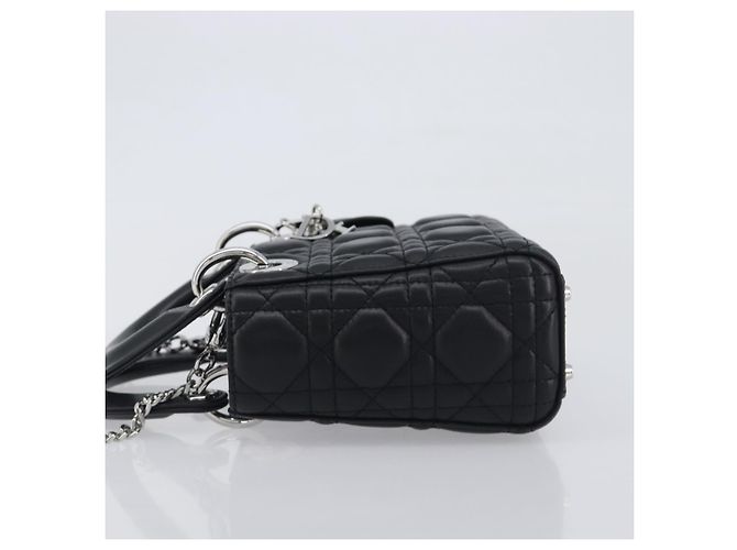 Borsa a mano Christian Dior Lady Dior in pelle d'agnello 2way Nero Argento Auth BA14814SM - vista 5