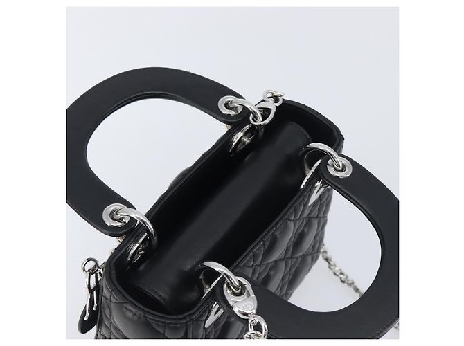 Borsa a mano Christian Dior Lady Dior in pelle d'agnello 2way Nero Argento Auth BA14814SM - vista 6