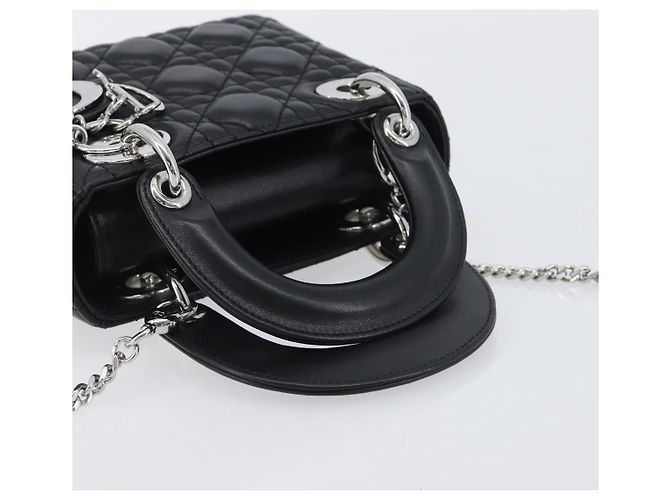 Borsa a mano Christian Dior Lady Dior in pelle d'agnello 2way Nero Argento Auth BA14814SM - vista 7