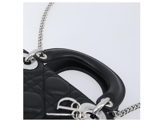 Borsa a mano Christian Dior Lady Dior in pelle d'agnello 2way Nero Argento Auth BA14814SM - vista 8