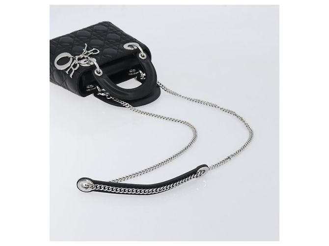 Borsa a mano Christian Dior Lady Dior in pelle d'agnello 2way Nero Argento Auth BA14814SM - vista 9