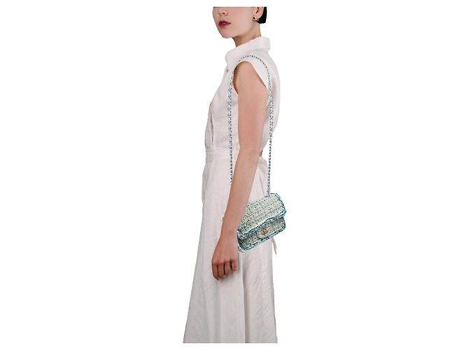 Borsa CHANEL Timeless/Classique in Tweed Blu - 103865 - vista 12