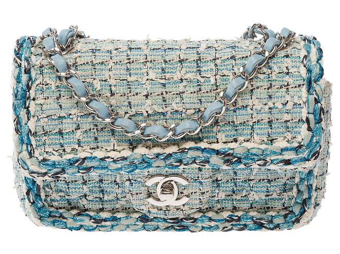 Borsa CHANEL Timeless/Classique in Tweed Blu - 103865 - vista 2