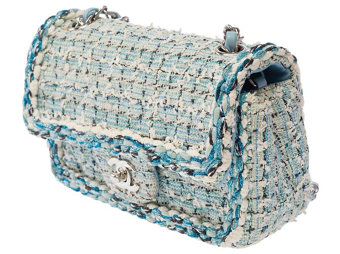 Borsa CHANEL Timeless/Classique in Tweed Blu - 103865 - vista 4