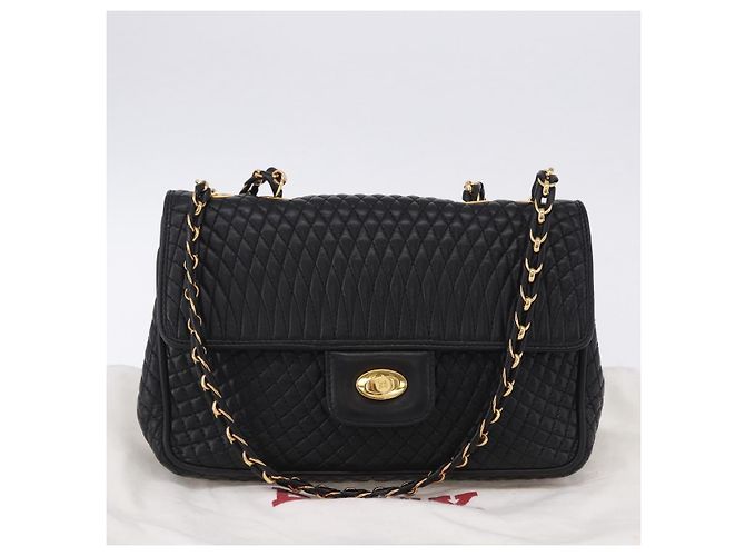 Borsa a tracolla con catena BALLY in pelle nera e oro Auth kk709A Nero D'oro - vista 12