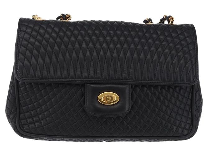 Borsa a tracolla con catena BALLY in pelle nera e oro Auth kk709A Nero D'oro - vista 13