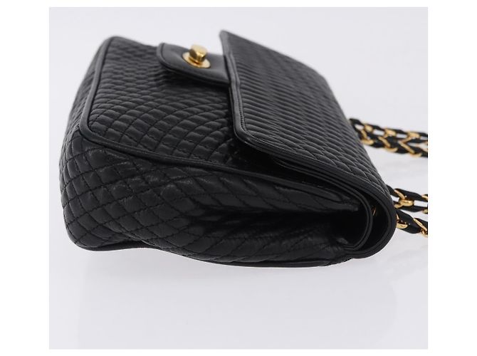 Borsa a tracolla con catena BALLY in pelle nera e oro Auth kk709A Nero D'oro - vista 3