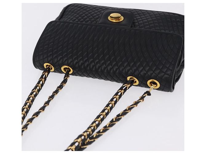Borsa a tracolla con catena BALLY in pelle nera e oro Auth kk709A Nero D'oro - vista 6