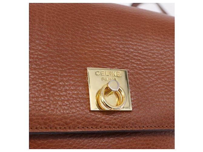 Céline Borsa a tracolla CELINE in pelle marrone e oro Auth 197663V D'oro - vista 17