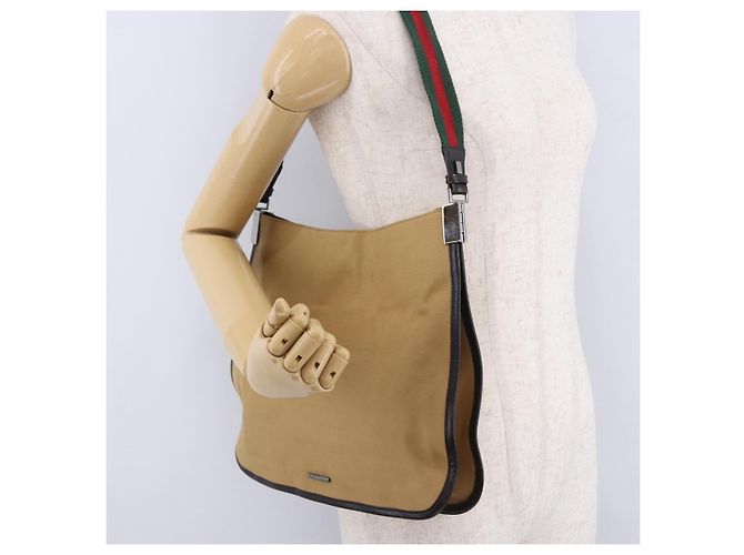 Borsa a tracolla GUCCI Web Sherry Line Canvas Beige Silver 001 4321 Auth 199680A Argento - vista 22