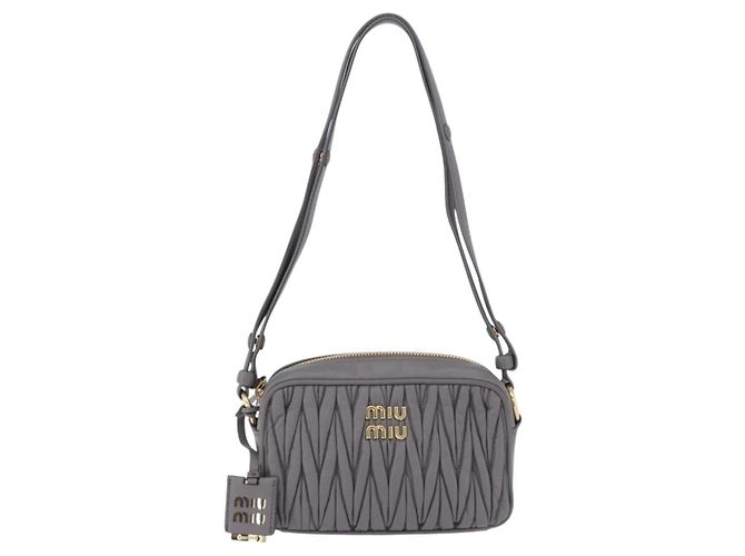 Borsa a tracolla Miu Miu Matelassé in pelle grigia oro Auth 200246V Marrone D'oro - vista 13