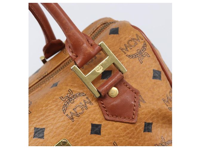 Borsa Boston MCM Vicetos Logogram PVC Leather Brown Gold Auth 200900 Marrone D'oro - vista 14
