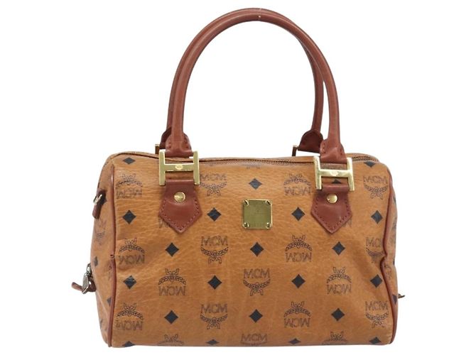 Borsa Boston MCM Vicetos Logogram PVC Leather Brown Gold Auth 200900 Marrone D'oro - vista 2