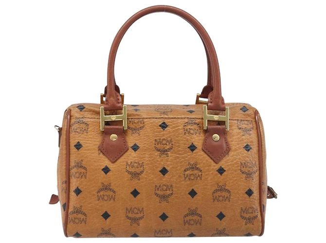 Borsa Boston MCM Vicetos Logogram PVC Leather Brown Gold Auth 200900 Marrone D'oro - vista 3