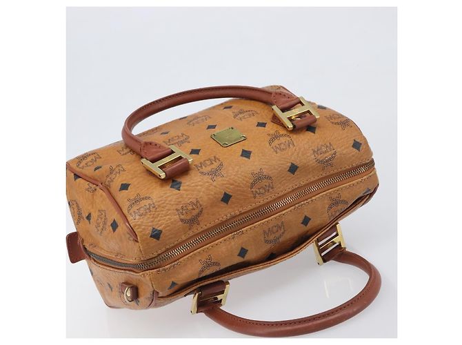 Borsa Boston MCM Vicetos Logogram PVC Leather Brown Gold Auth 200900 Marrone D'oro - vista 6