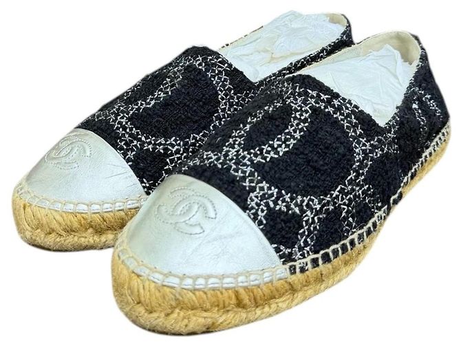 Espadrillas Chanel CC in Tweed e Pelle di Agnello Metallizzata - Nero/Argento - vista 3