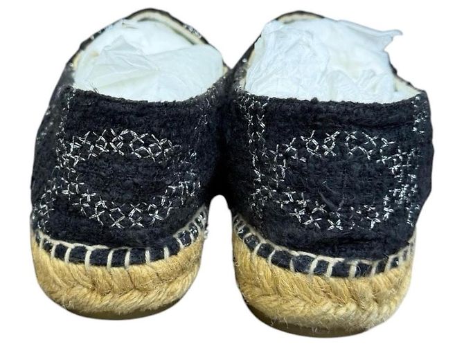 Espadrillas Chanel CC in Tweed e Pelle di Agnello Metallizzata - Nero/Argento - vista 5