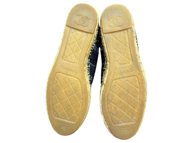 Espadrillas Chanel CC in Tweed e Pelle di Agnello Metallizzata - Nero/Argento - vista 7