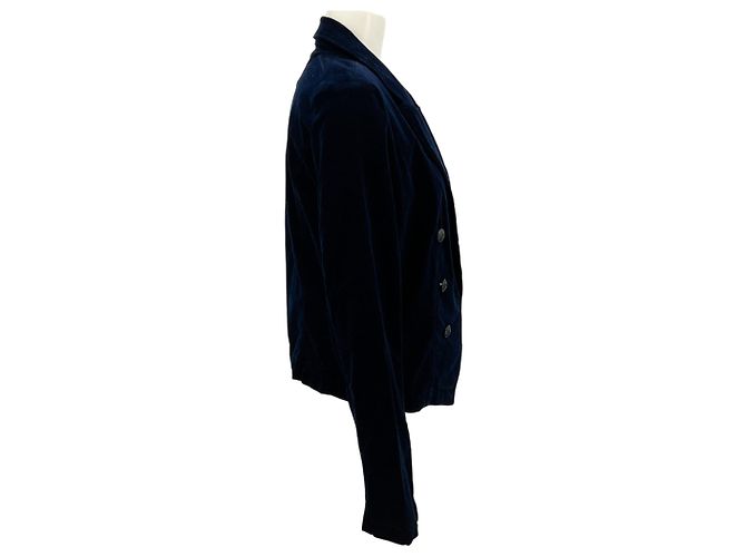L'Agence Wayne Cropped Jacke aus dunkelblauem Samt, offene Front Marineblau - Ansicht 2