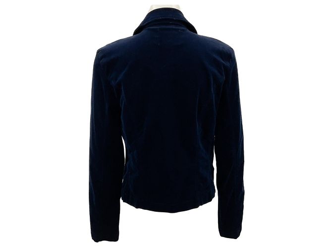 L'Agence Wayne Cropped Jacke aus dunkelblauem Samt, offene Front Marineblau - Ansicht 3