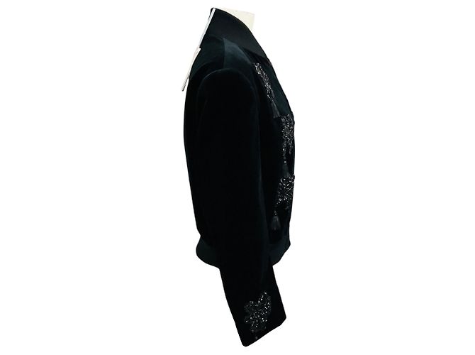 Giacca in velluto Max Mara Sfilata nera con perline, nappe e zip frontale Nero - vista 2